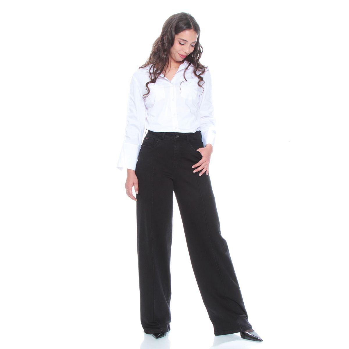 Jeans Recto Tiro Alto Pretina Basica 1 Boton Alforza-4