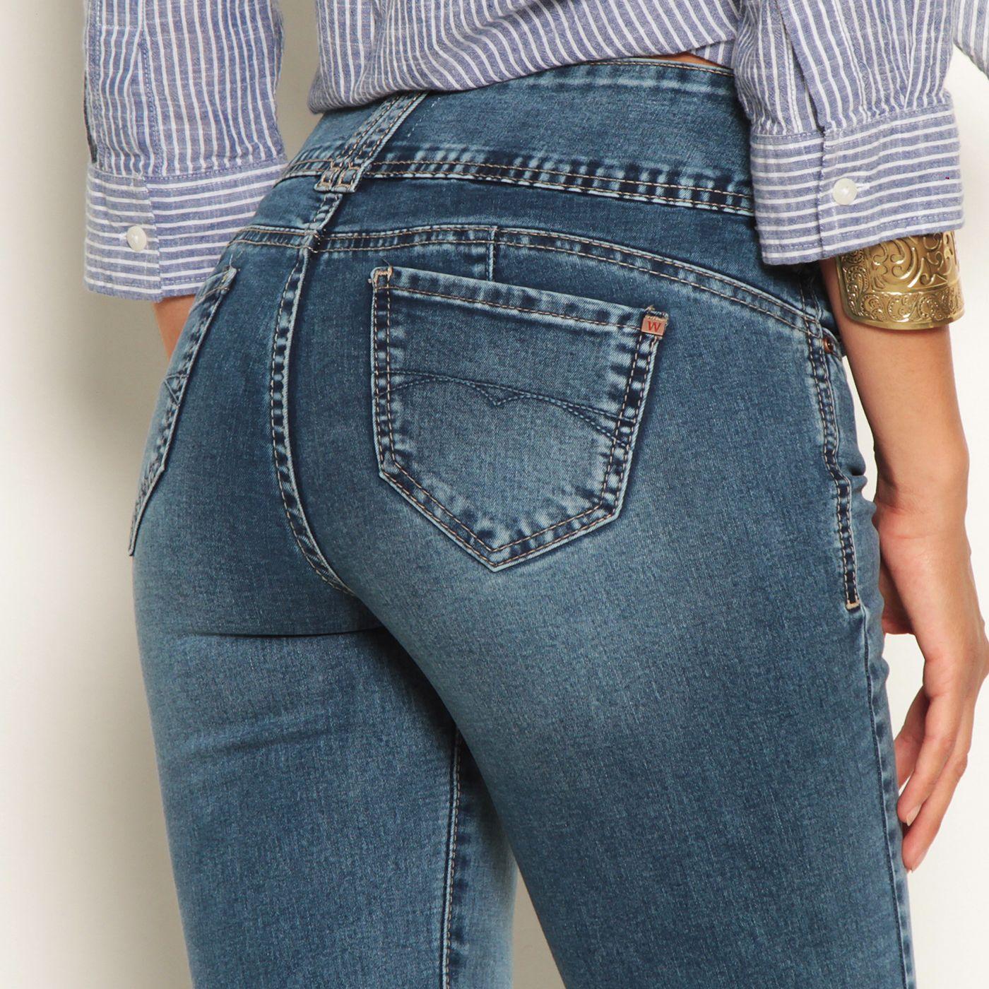 Jeans Recto Tiro Alto Tapetas Falsas Pretina Media 2 Botones-3