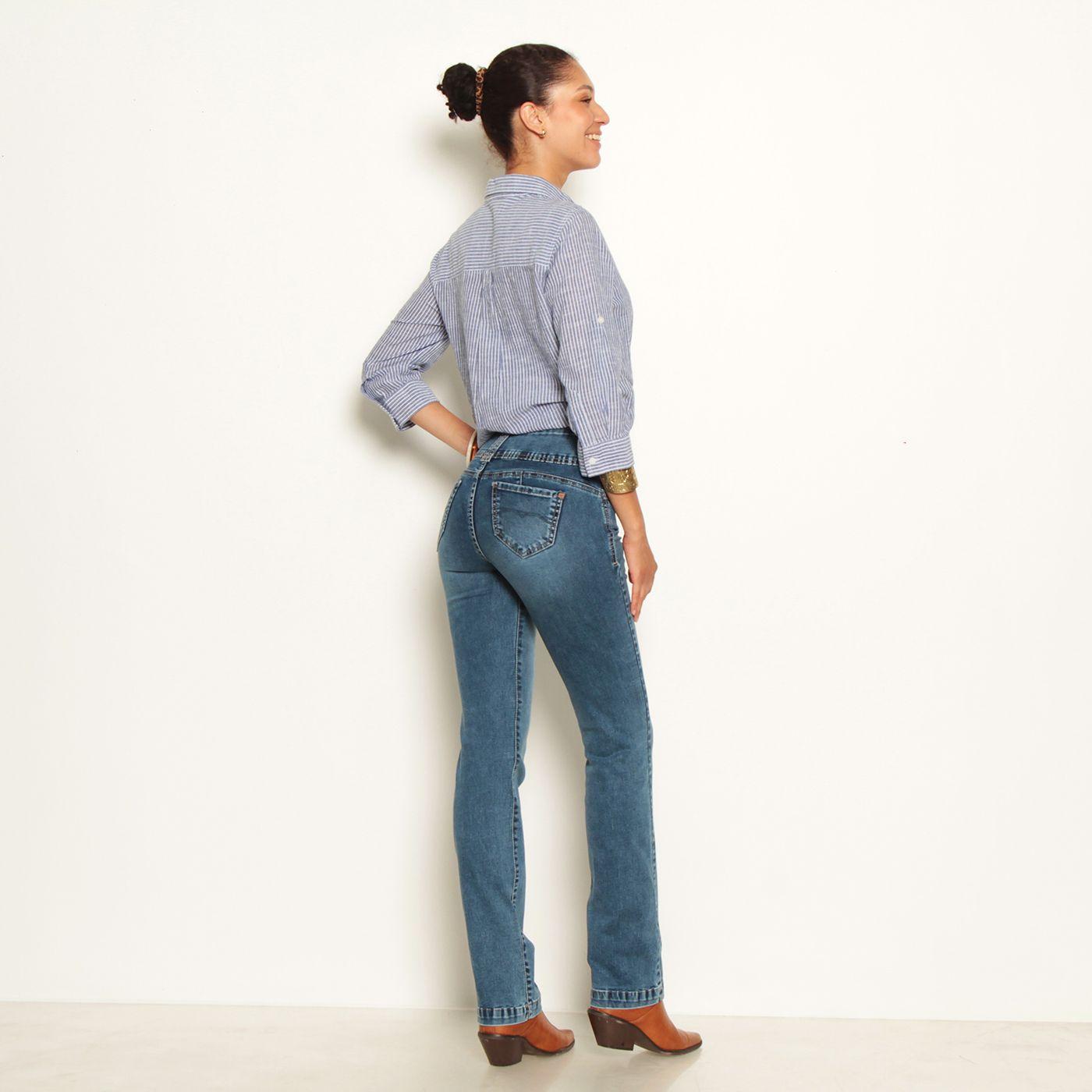 Jeans Recto Tiro Alto Tapetas Falsas Pretina Media 2 Botones-4