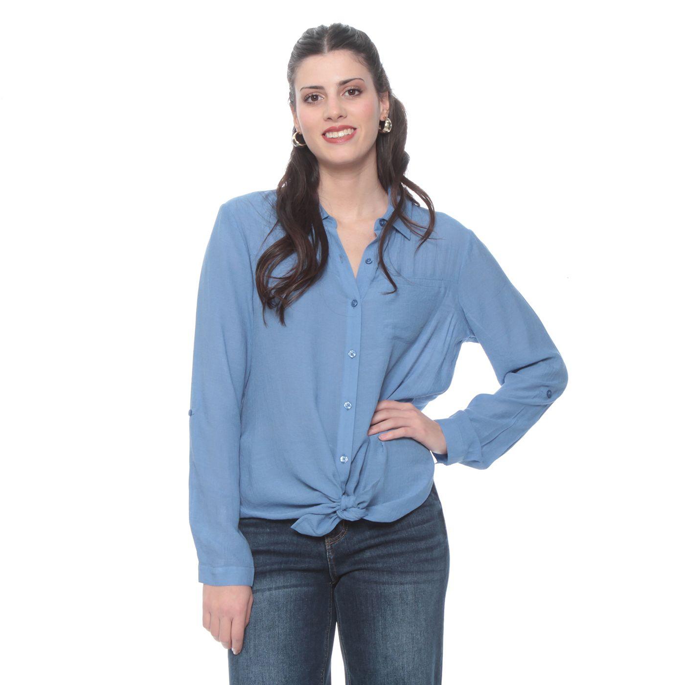 Blusa Manga Larga  Abotonada En Delantero-0