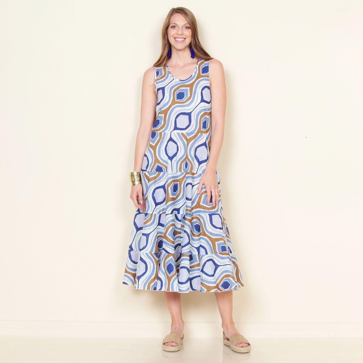 Vestido Largo Sin Manga Estampado Cuello Redondo-0