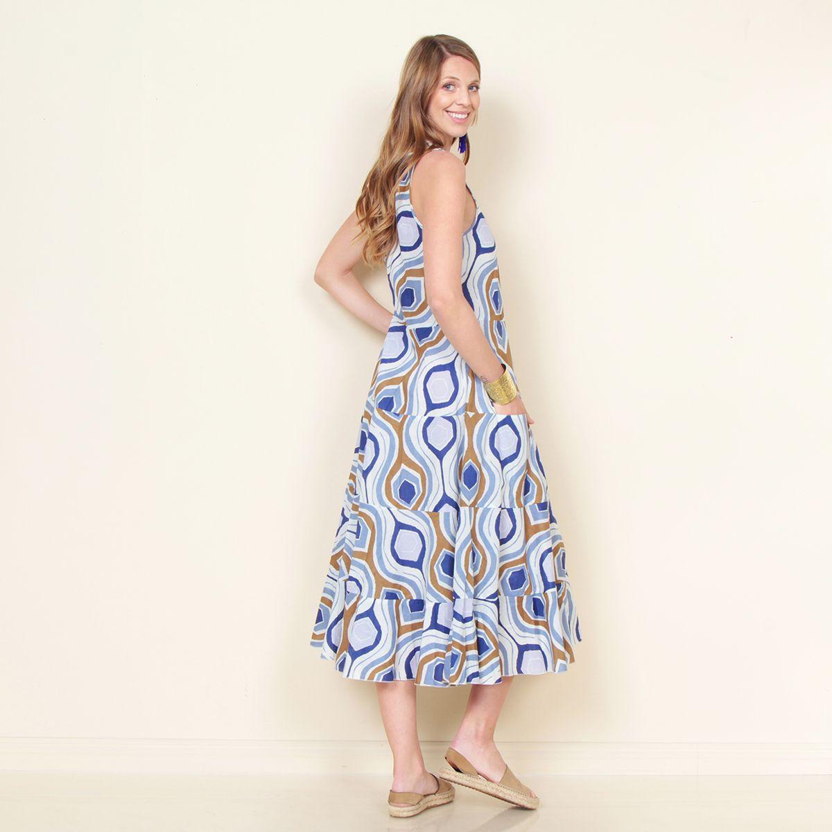 Vestido Largo Sin Manga Estampado Cuello Redondo-1