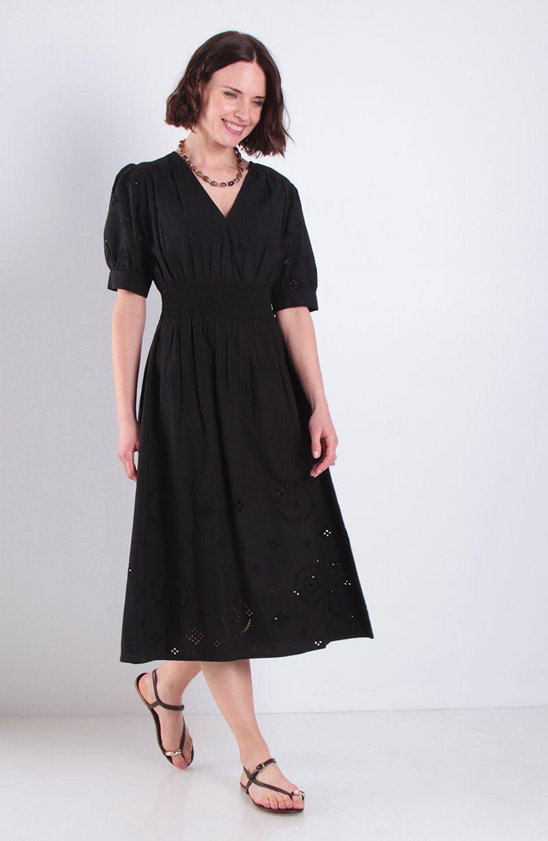 Vestido Manga Corta Escote V Con Aplicacion Brodery-0