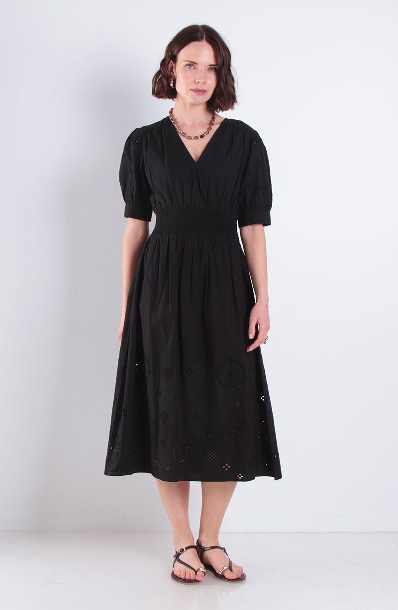 Vestido Manga Corta Escote V Con Aplicacion Brodery-1