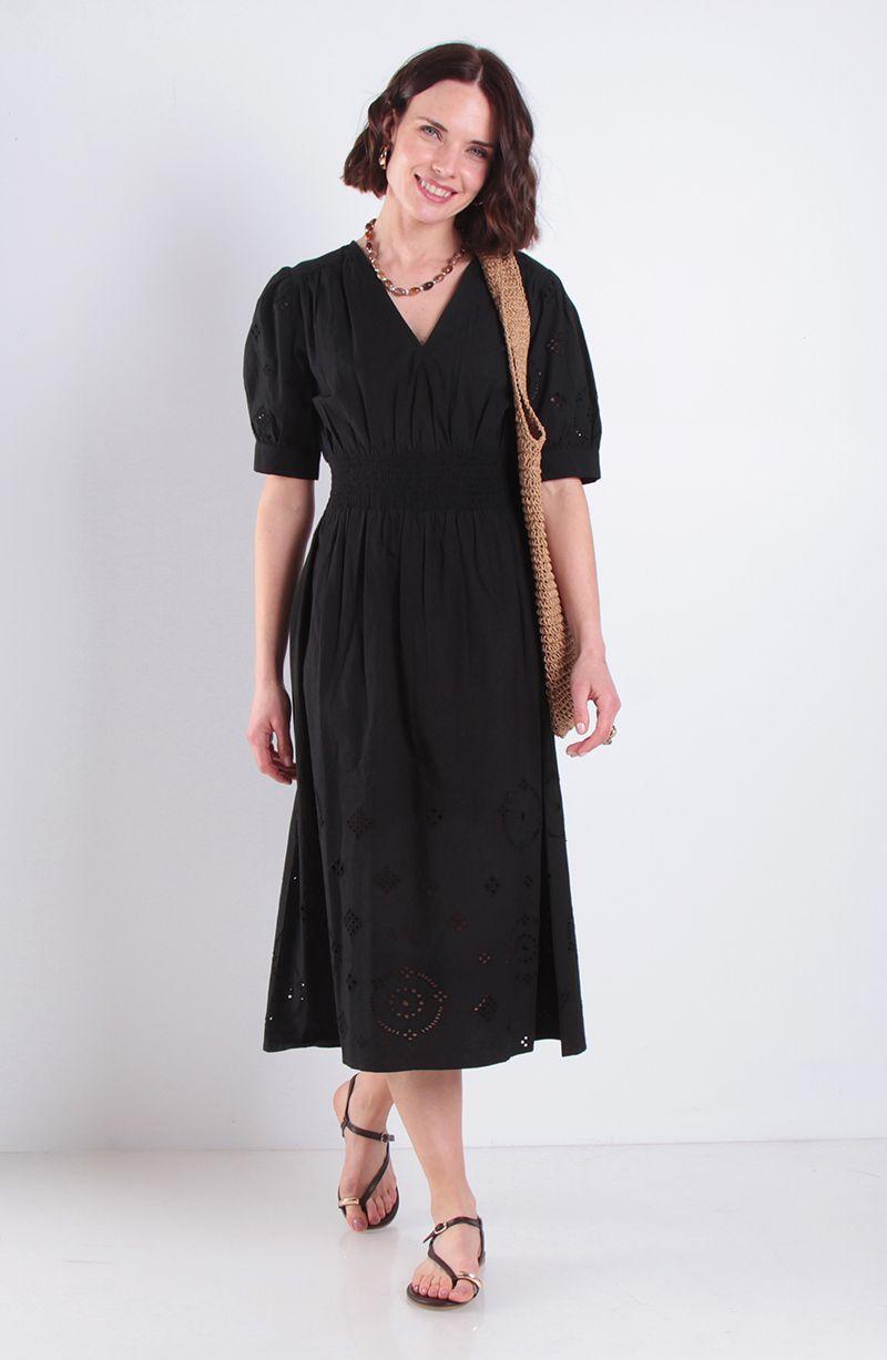 Vestido Manga Corta Escote V Con Aplicacion Brodery-6