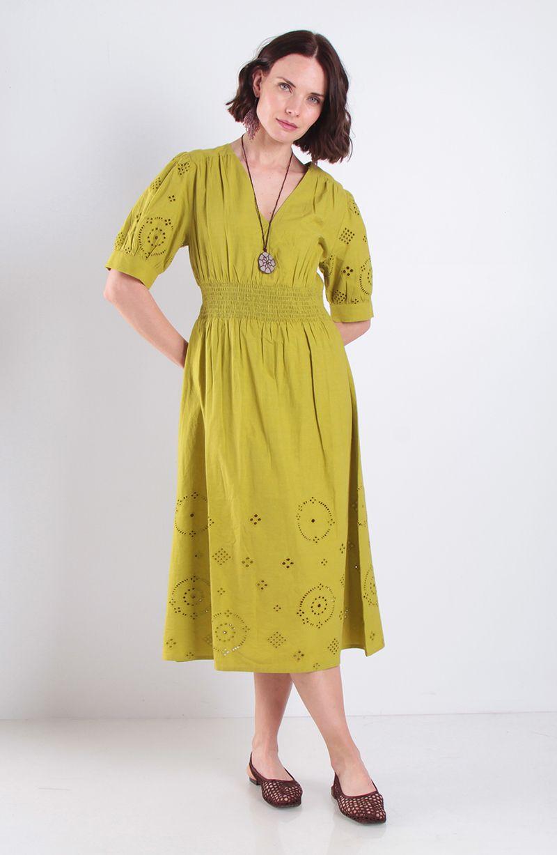 Vestido Manga Corta Escote V Con Aplicacion Brodery-0