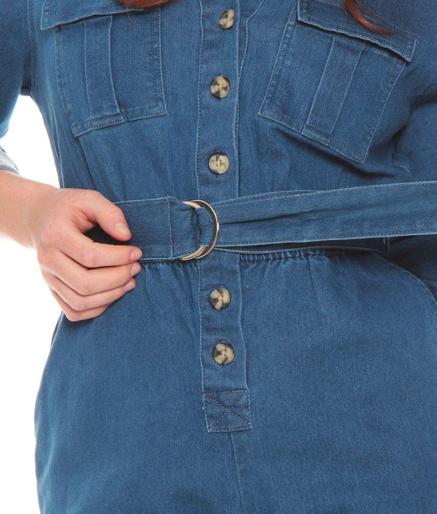 Enterito Manga Larga Con Bolsillo Y Lazo En Cintura Denim-4