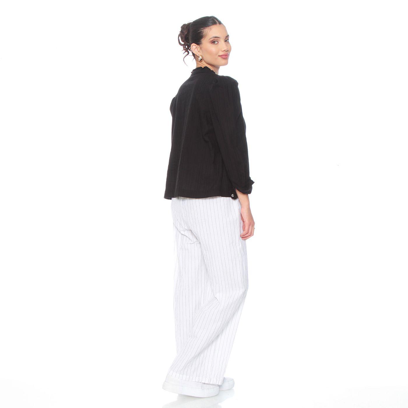 Blusa Manga Larga Brodery Abotonada En Delantero Y Aplicacion-5