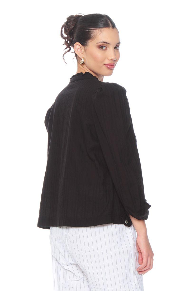 Blusa Manga Larga Brodery Abotonada En Delantero Y Aplicacion-5