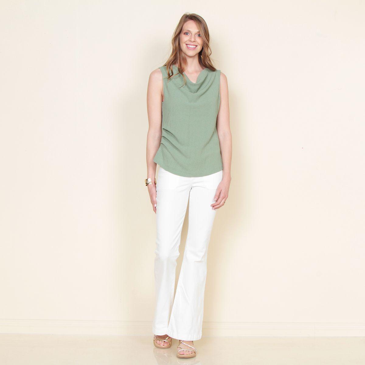 Blusa Sin Manga Solida Escote Drapeado-3