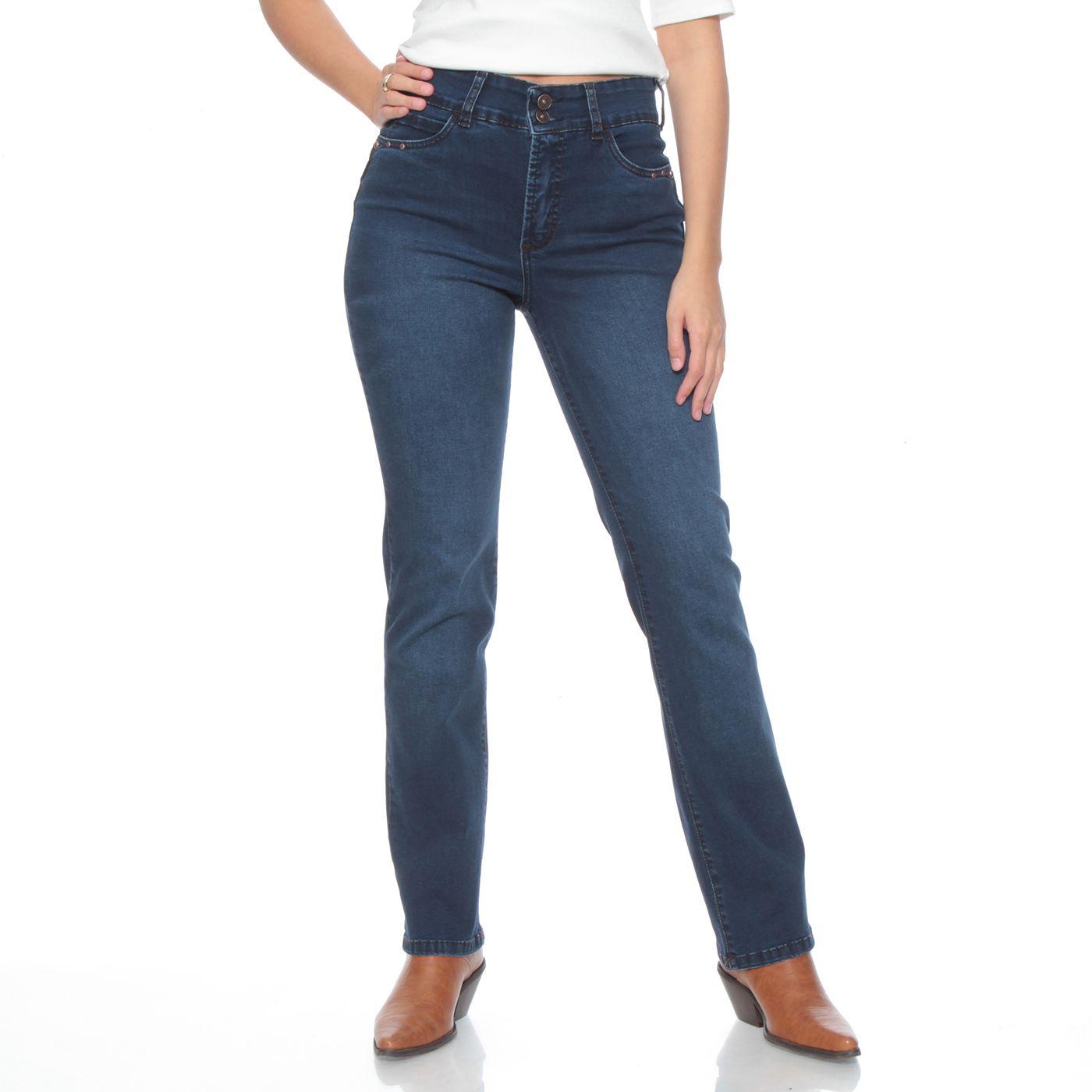 Jeans Slim Tiro Alto Pretina 2 Botones Aplicacion Tachas-0