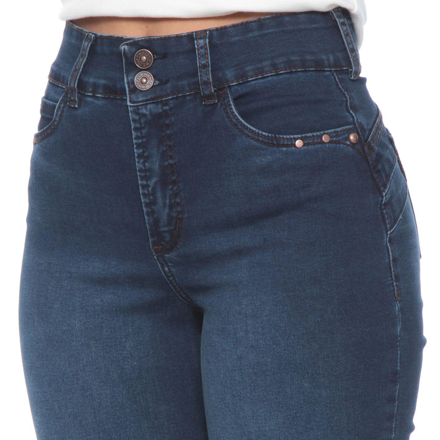 Jeans Slim Tiro Alto Pretina 2 Botones Aplicacion Tachas-2