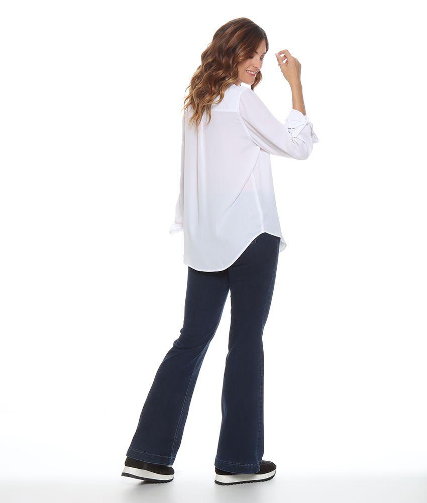 Blusa Manga Larga Solida Cuello Camiero Bolsillos Delantero-1