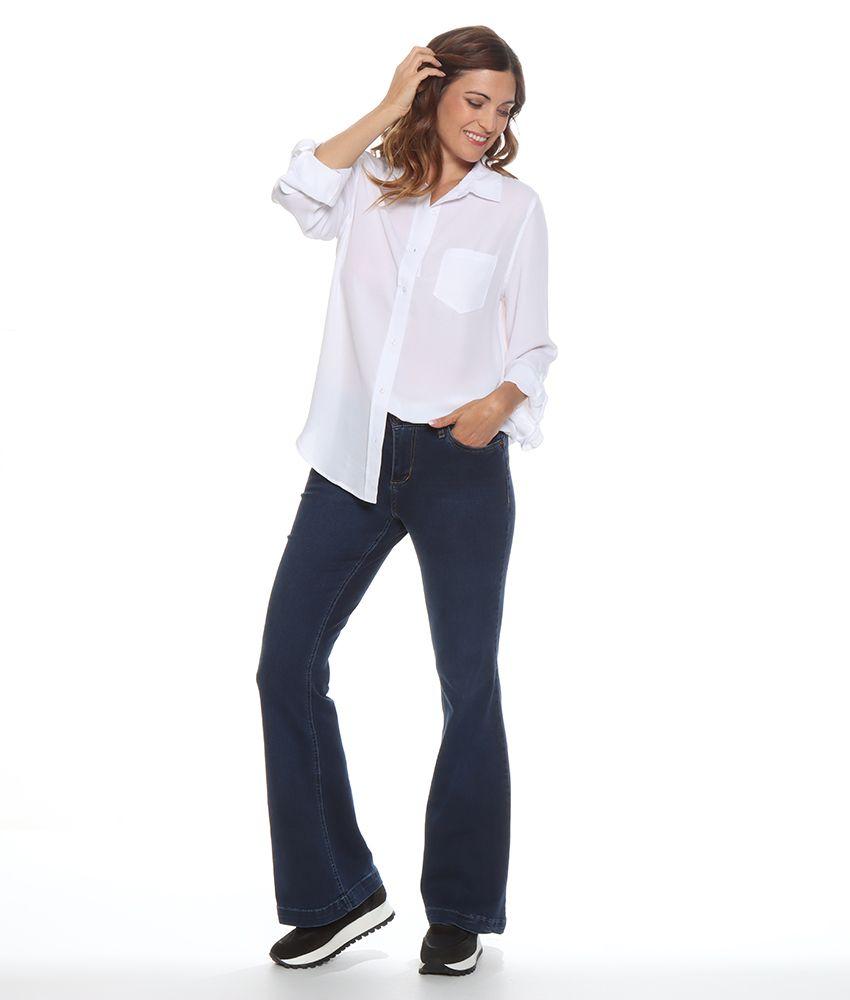 Blusa Manga Larga Solida Cuello Camiero Bolsillos Delantero-5