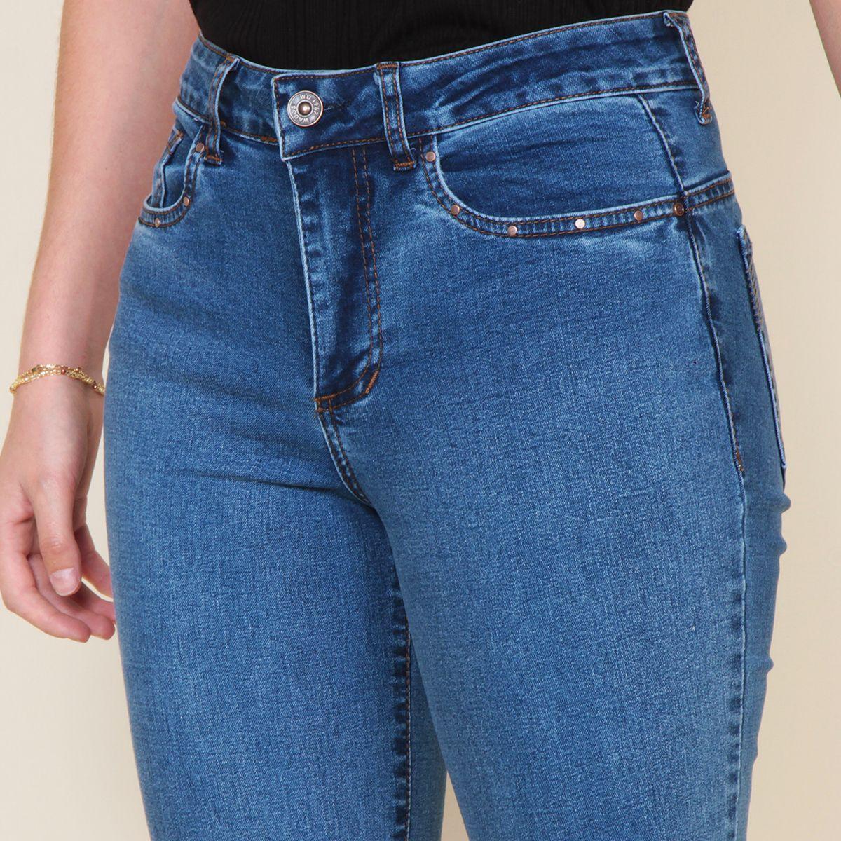 Jeans Tiro Alto Push In Push Up Pretina 1 Boton Aplicacion Tachas-3