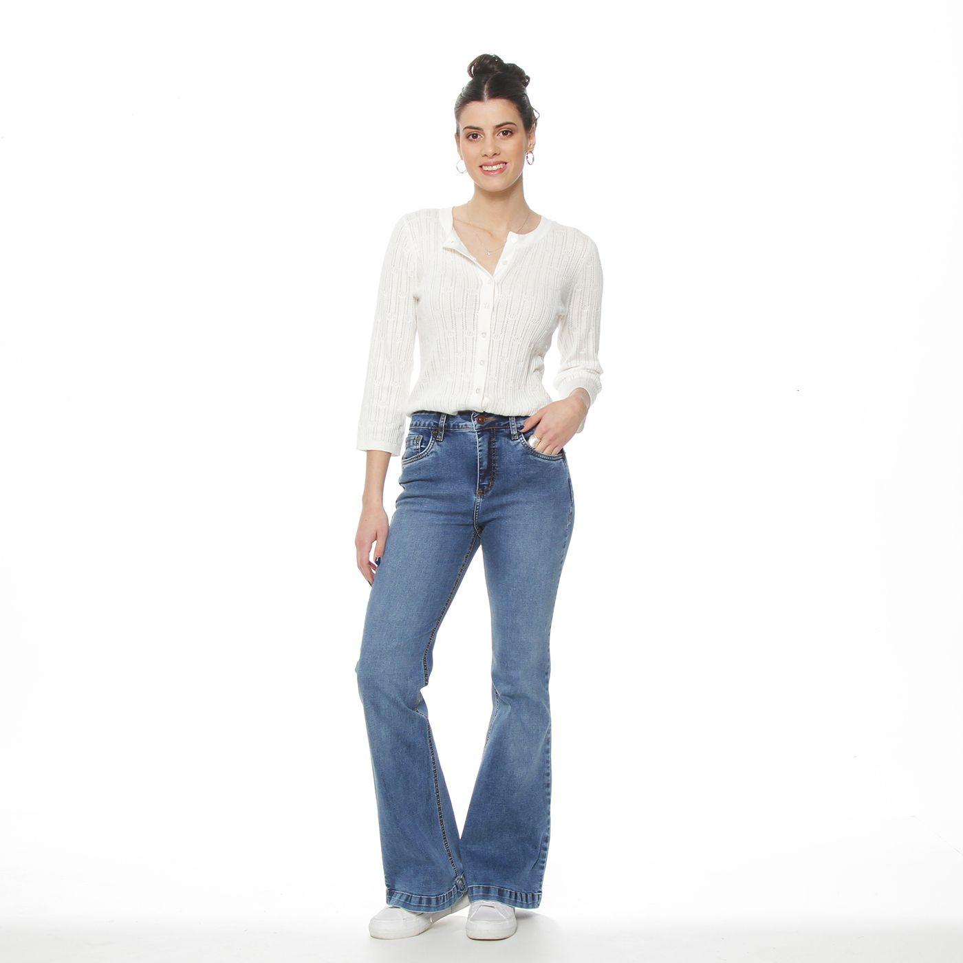 Jeans Flare Tiro  Alto Pretina Basica 1 Boton-2