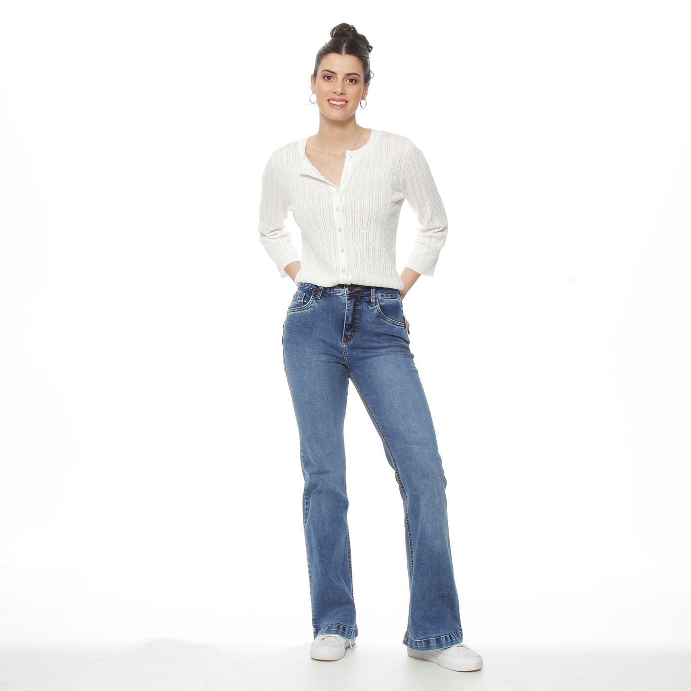 Jeans Flare Tiro  Alto Pretina Basica 1 Boton-4
