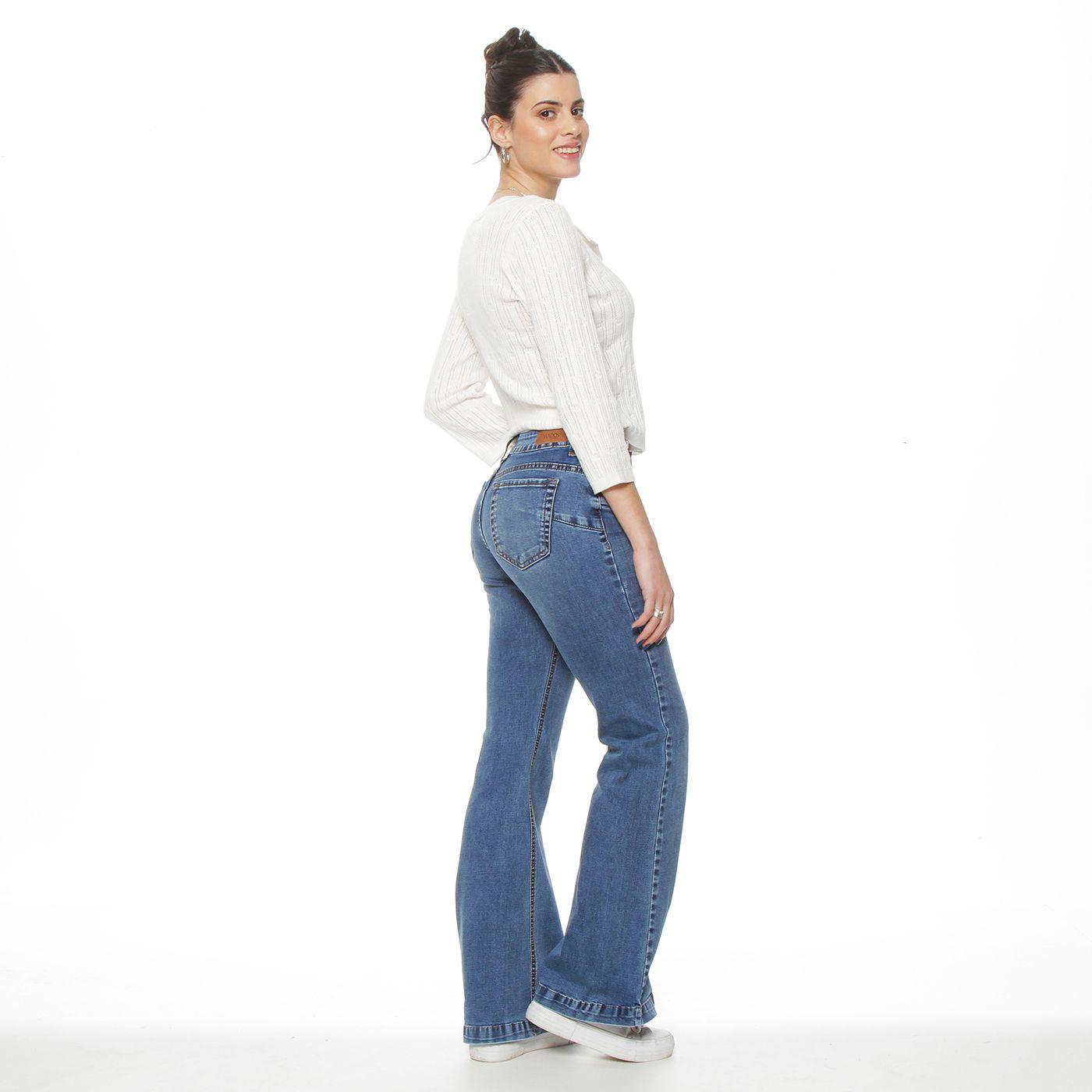 Jeans Flare Tiro  Alto Pretina Basica 1 Boton-6