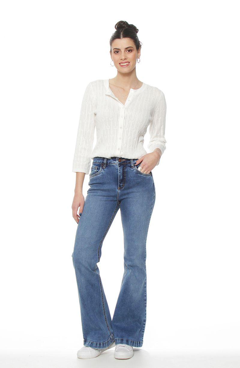 Jeans Flare Tiro  Alto Pretina Basica 1 Boton-2