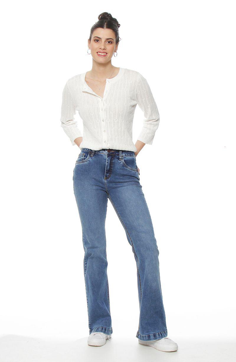 Jeans Flare Tiro  Alto Pretina Basica 1 Boton-3