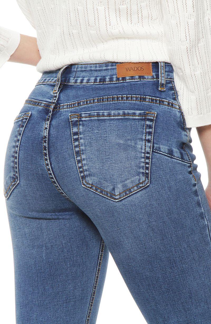 Jeans Flare Tiro  Alto Pretina Basica 1 Boton-4