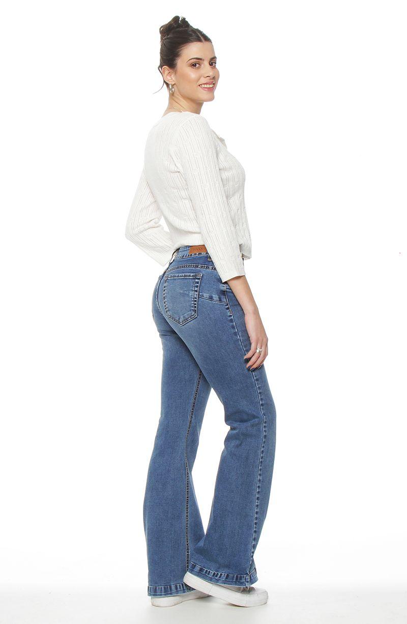 Jeans Flare Tiro  Alto Pretina Basica 1 Boton-5