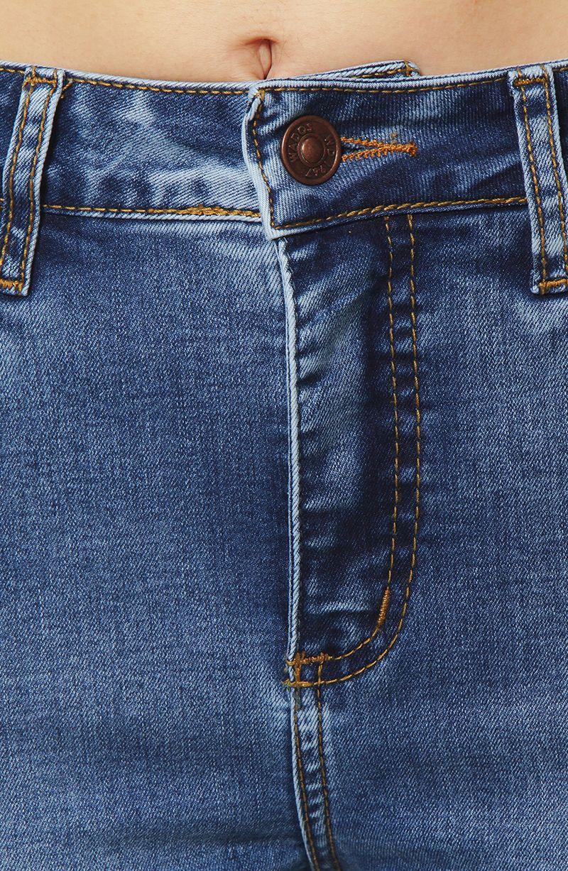 Jeans Flare Tiro  Alto Pretina Basica 1 Boton-7