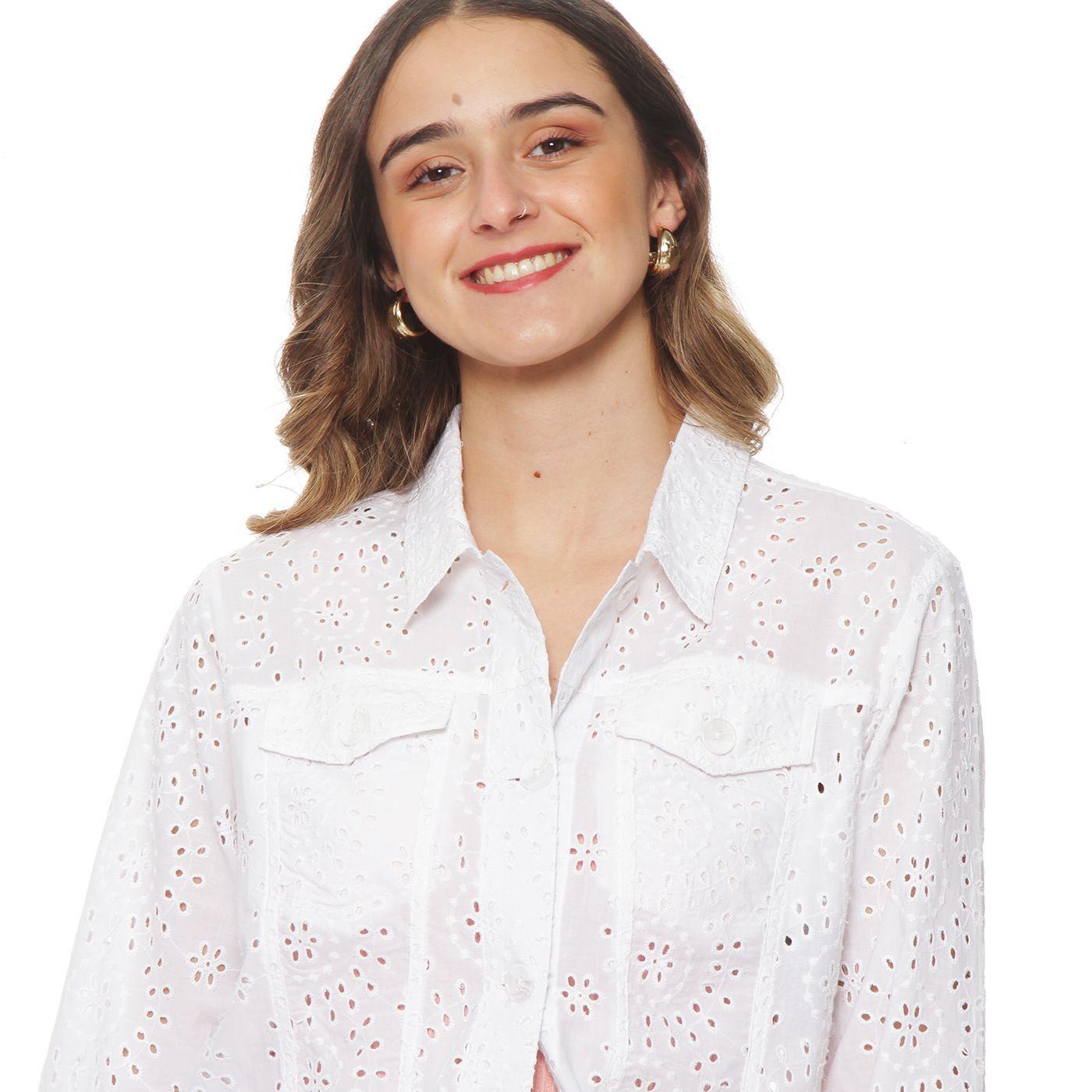 Chaqueta Manga Larga Embroidery Abotonada En Delantero Y Bolsillos-3