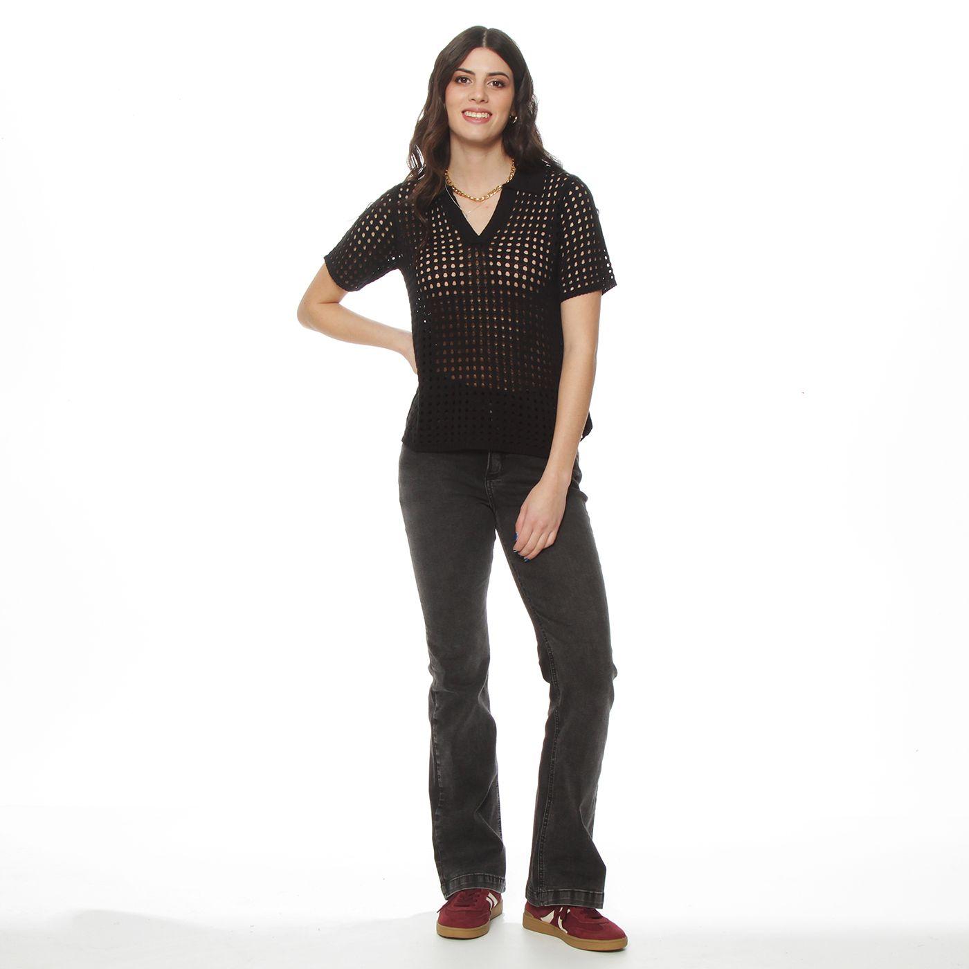 Polera Manga Corta  Tejida Escote V-4
