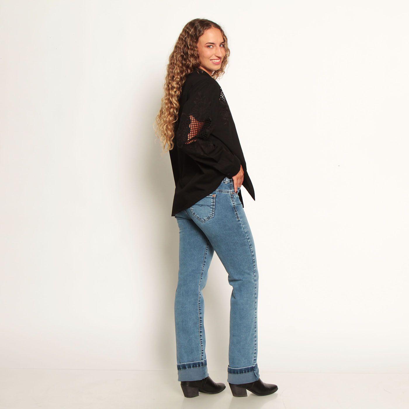 Blusa Manga Larga Con Aplicacion De Encaje Abotonada En Delantero-5