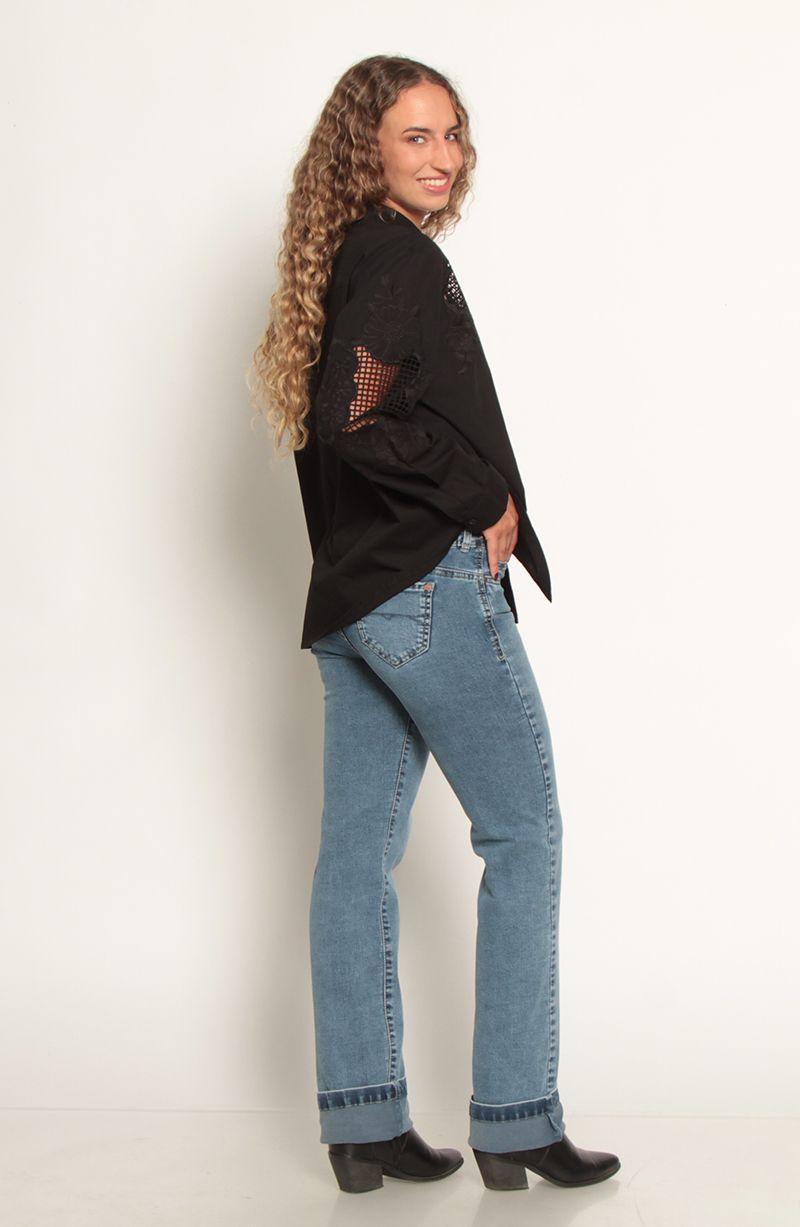 Blusa Manga Larga Con Aplicacion De Encaje Abotonada En Delantero-5