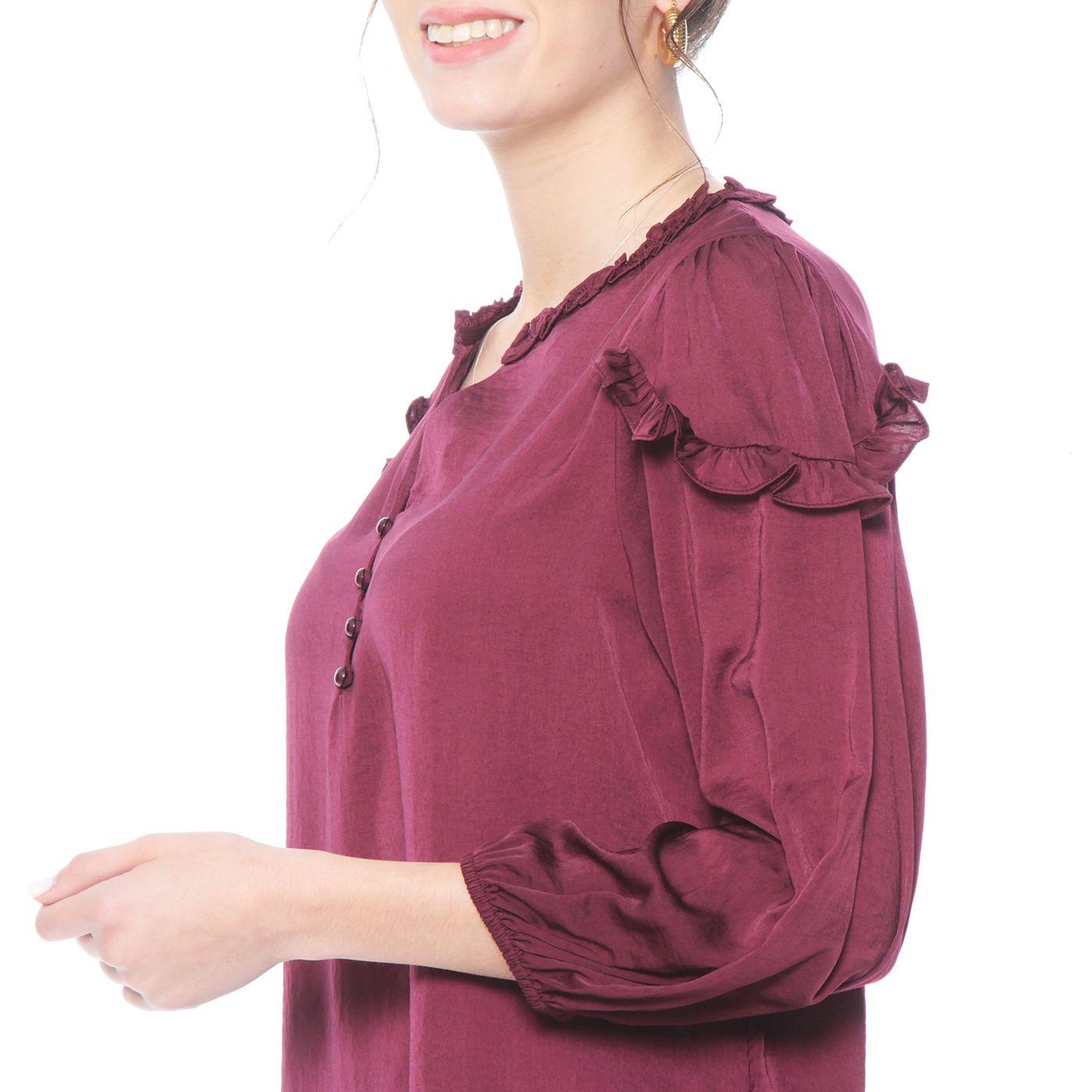Blusa Manga Larga Satinada Con Alicacion En Escote Y Mangas-2