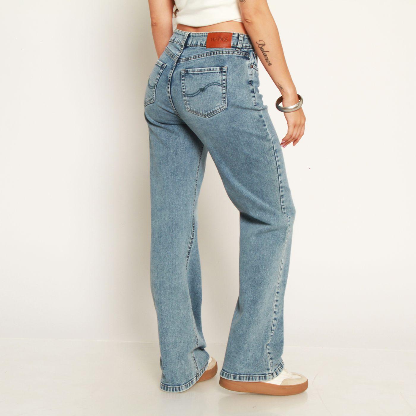 Jeans Wide Tiro Medio Pretina Basica 2 Boton-2