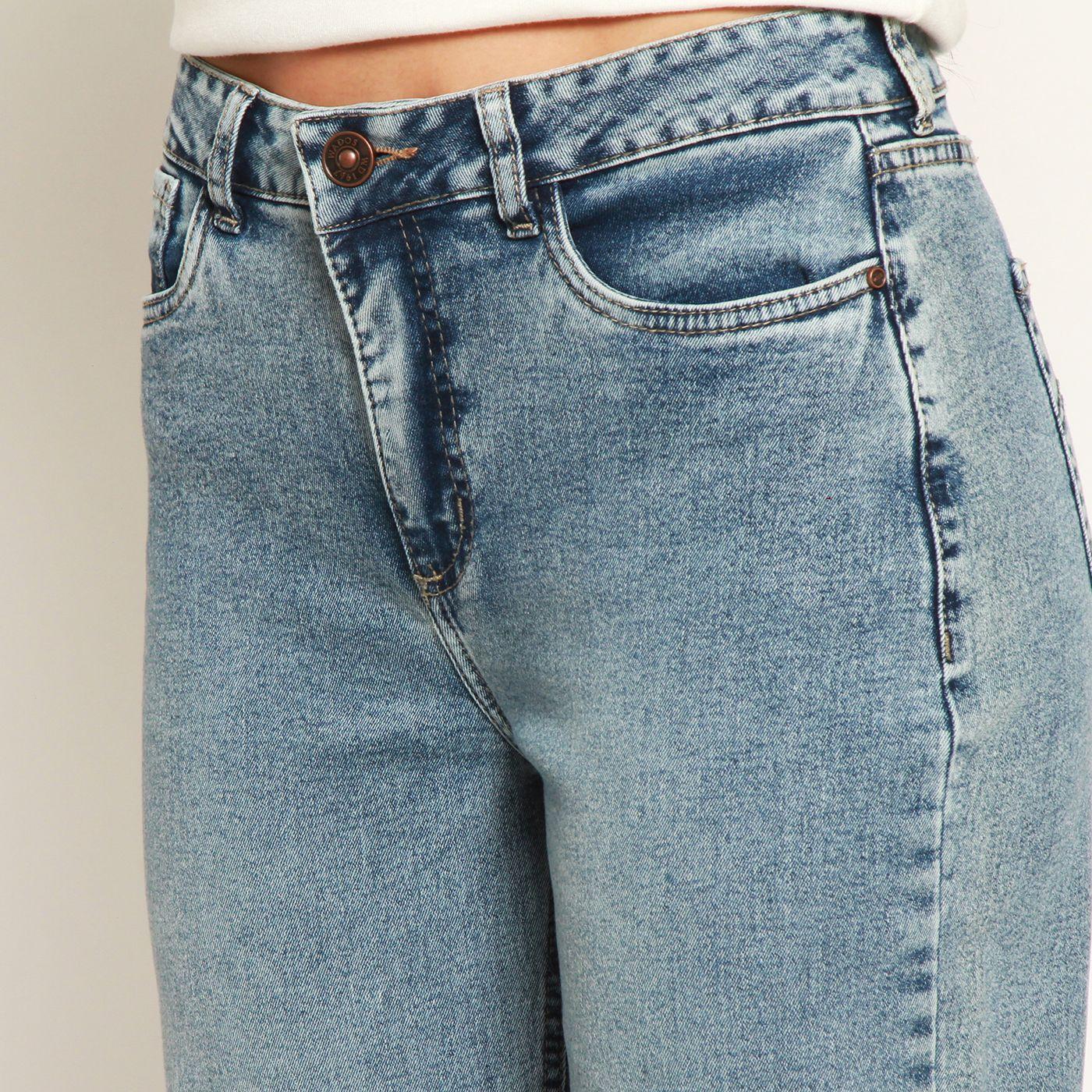 Jeans Wide Tiro Medio Pretina Basica 2 Boton-6