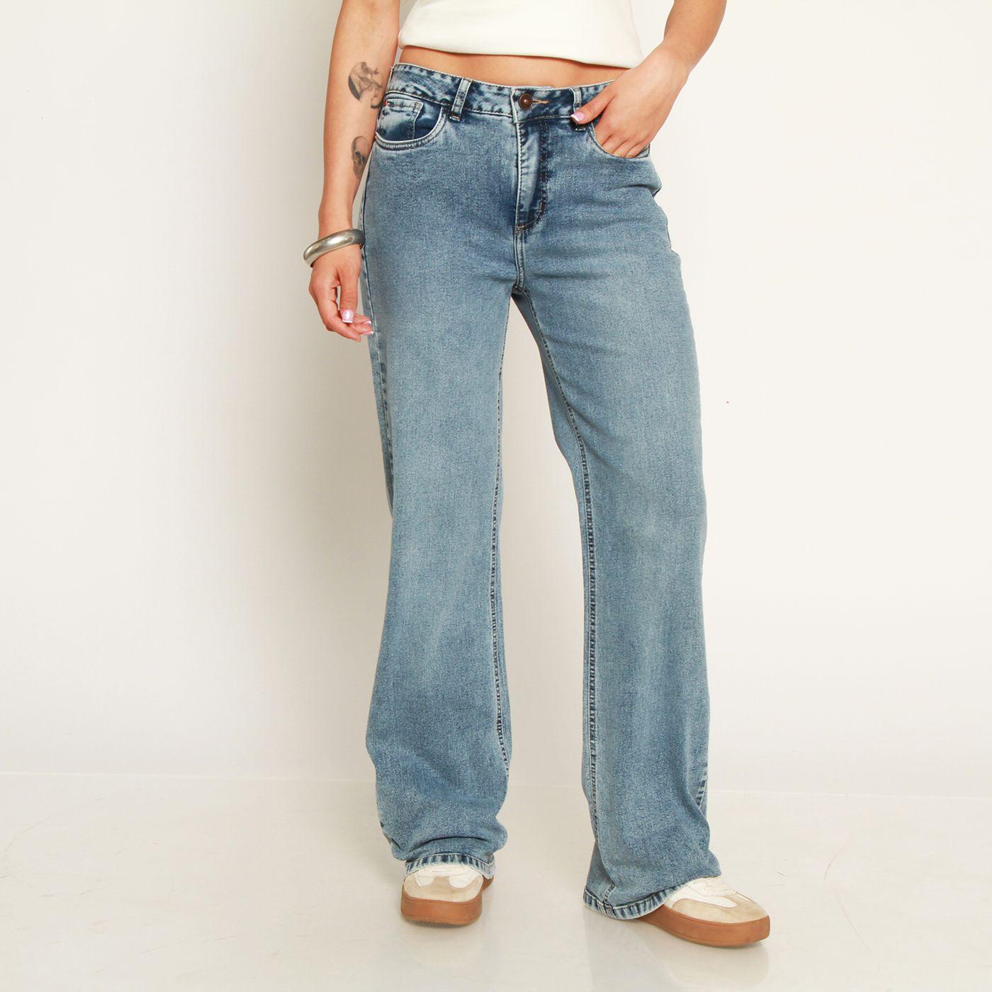Jeans Wide Tiro Medio Pretina Basica 2 Boton-7