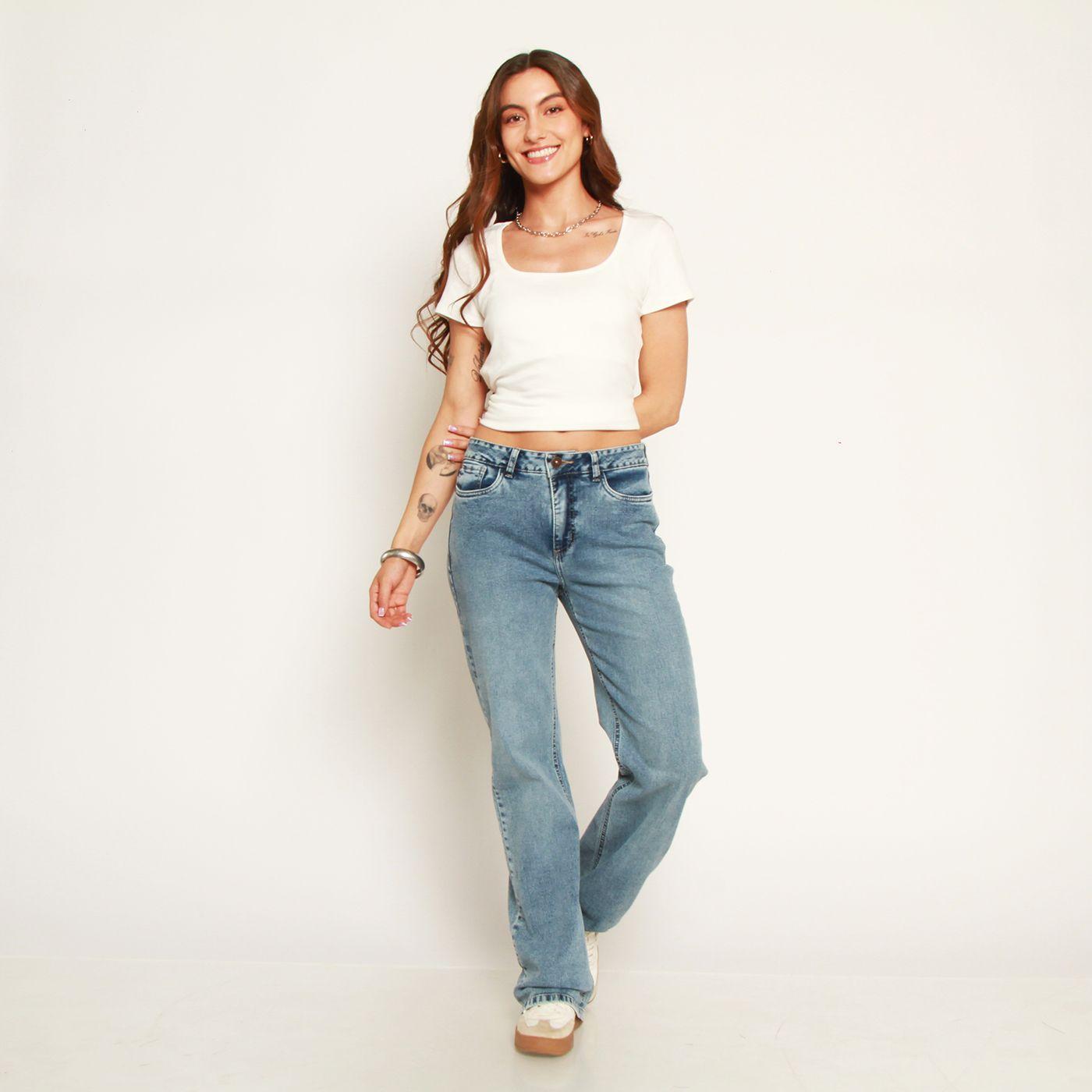 Jeans Wide Tiro Medio Pretina Basica 2 Boton-9