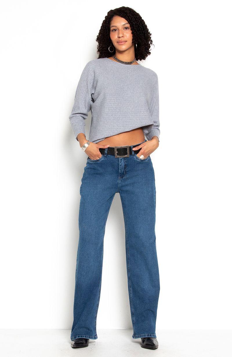 Jeans Wide Tiro Medio Pretina Basica 2 Boton-5