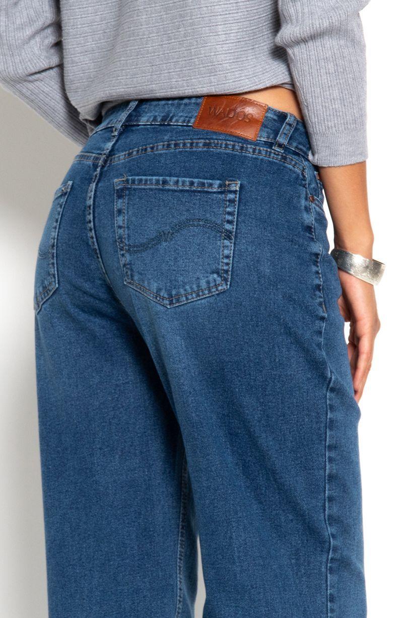 Jeans Wide Tiro Medio Pretina Basica 2 Boton-1