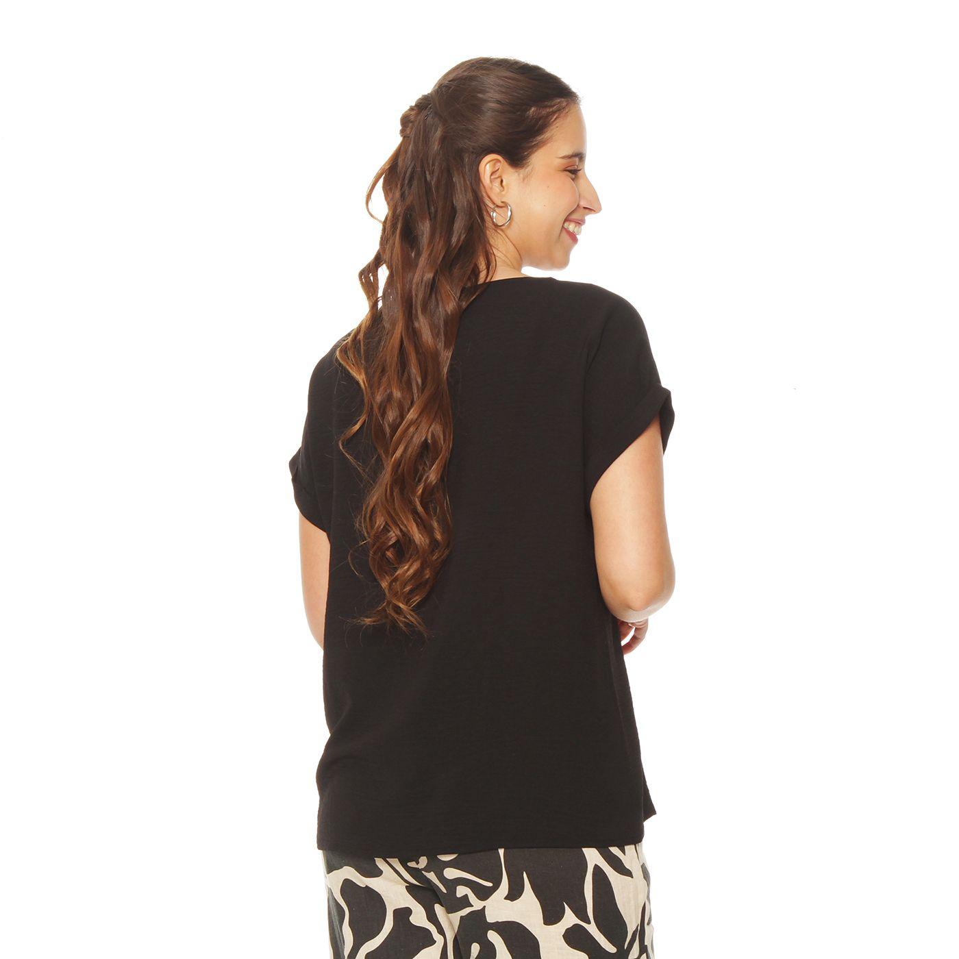 Blusa Manga Corta Solido Escote  Redondo-5