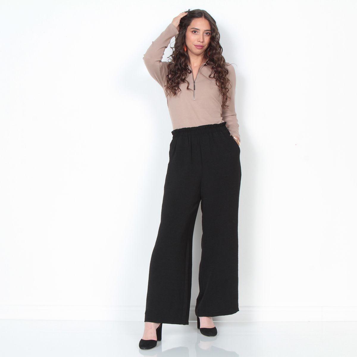 Pantalon Wide Leg Tiro Alto Pretina Elasticada-3