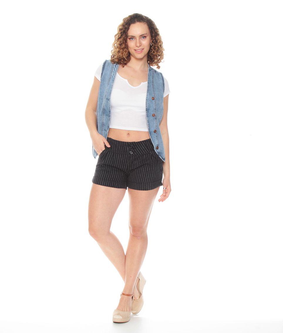 Short Rayas Pretina Ancha Tres Botones Con Bolsillos Detalle Hebilla-7