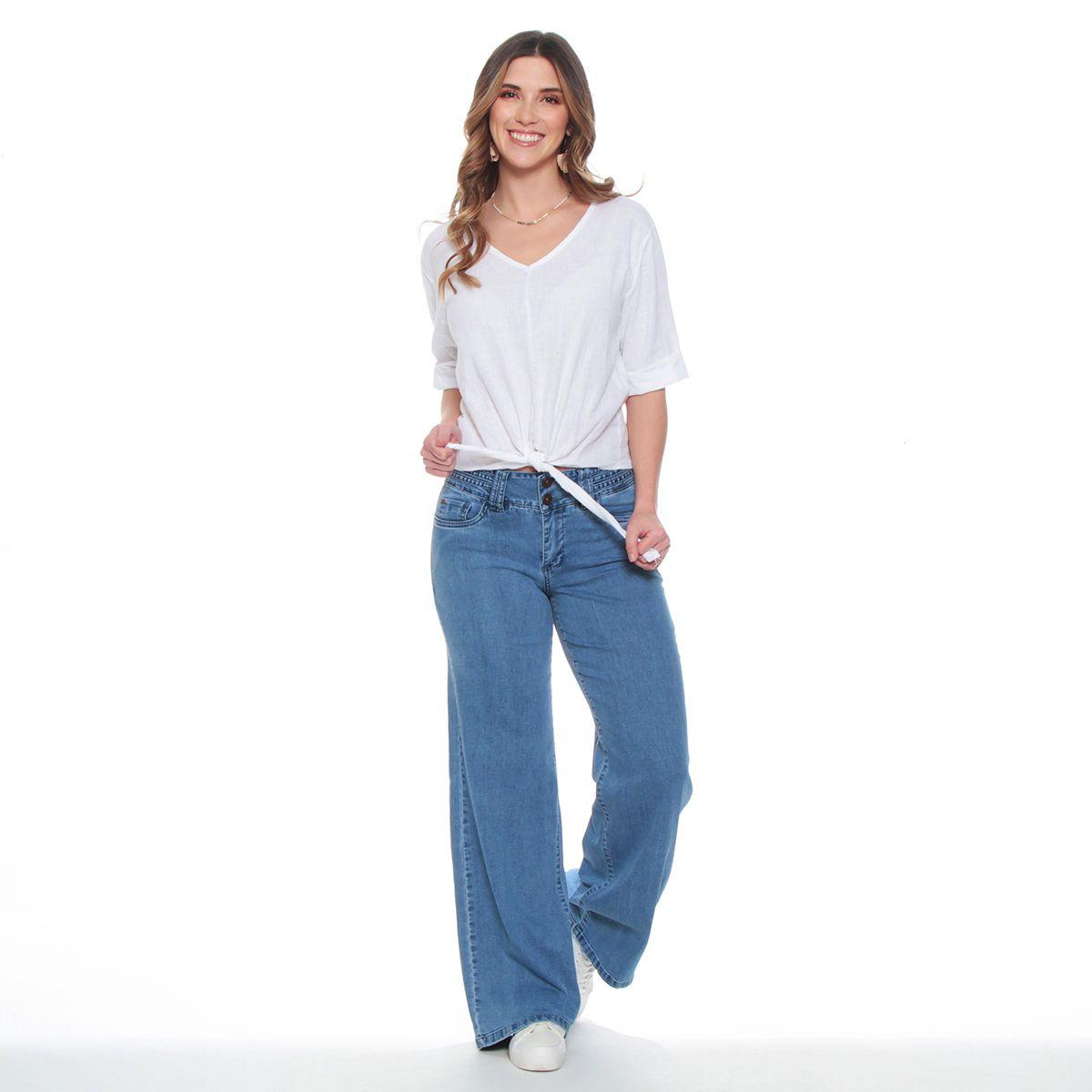 Blusa Manga 3/4 Ajustable Lino Solida Escote V Cintura Amarrada-2