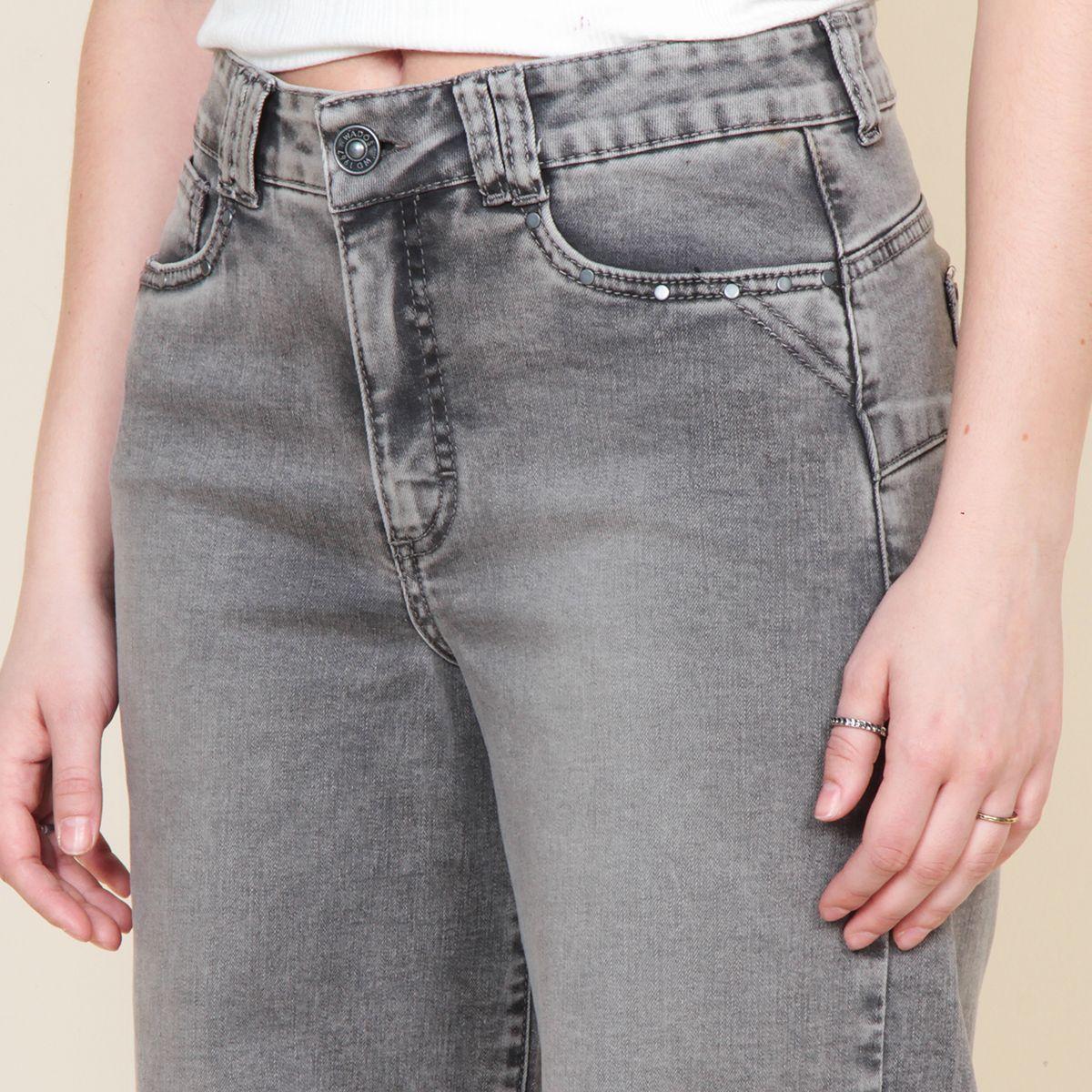 Jeans Wide Leg Tiro Alto Pretina Basica 1 Boton Push Up Tachas-1