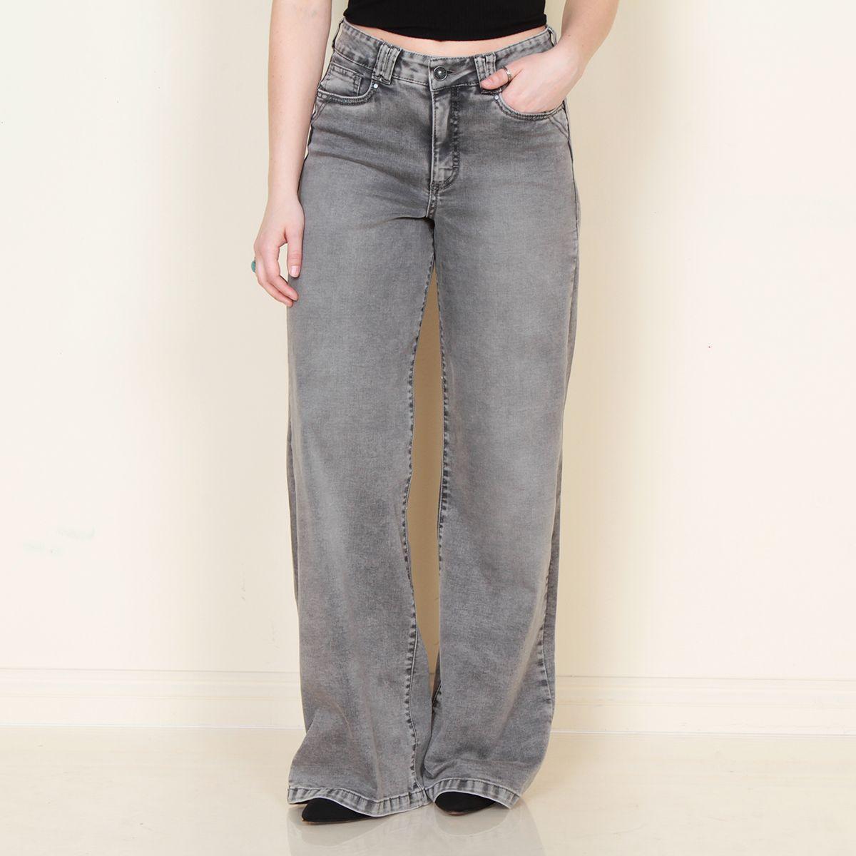 Jeans Wide Leg Tiro Alto Pretina Basica 1 Boton Push Up Tachas-4