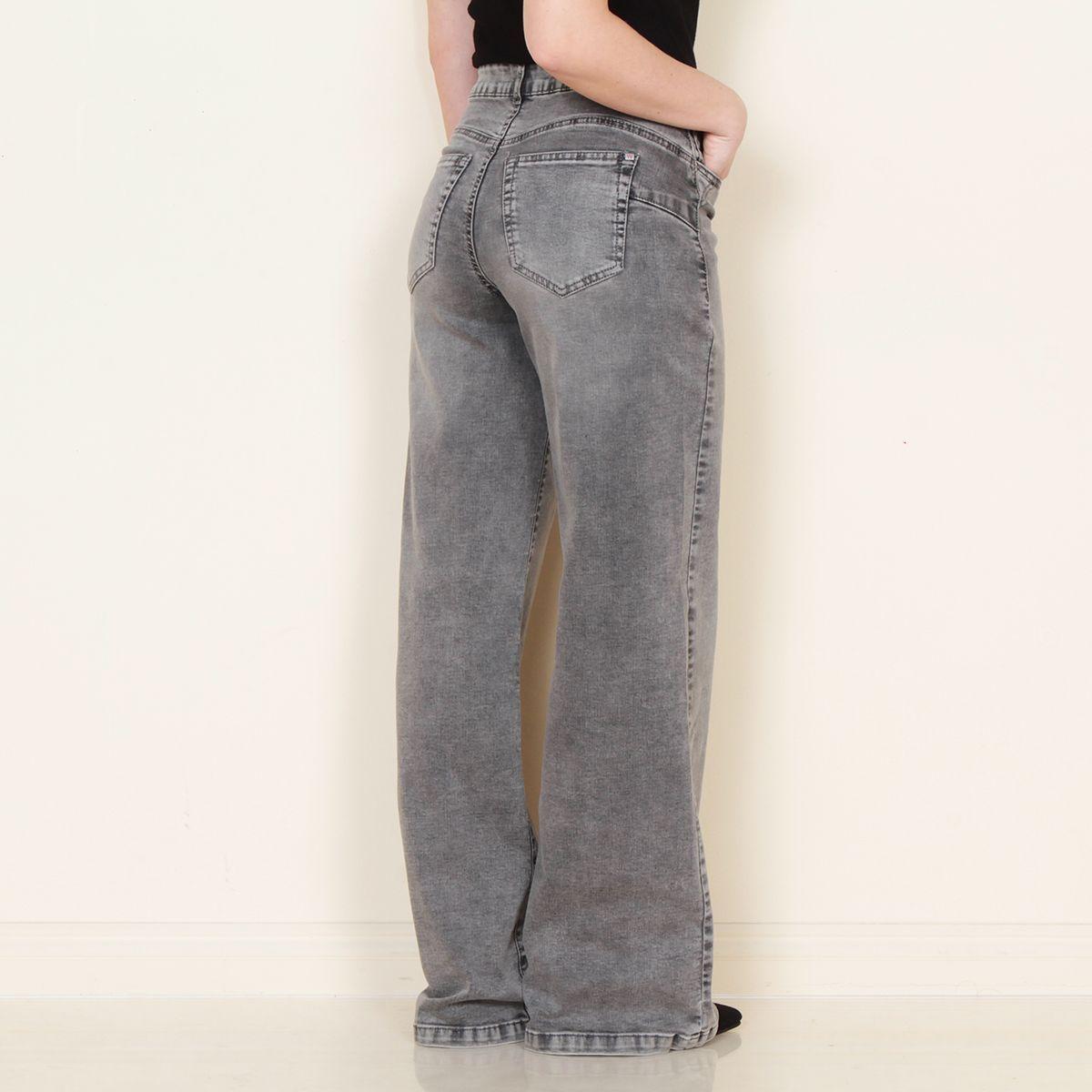 Jeans Wide Leg Tiro Alto Pretina Basica 1 Boton Push Up Tachas-7