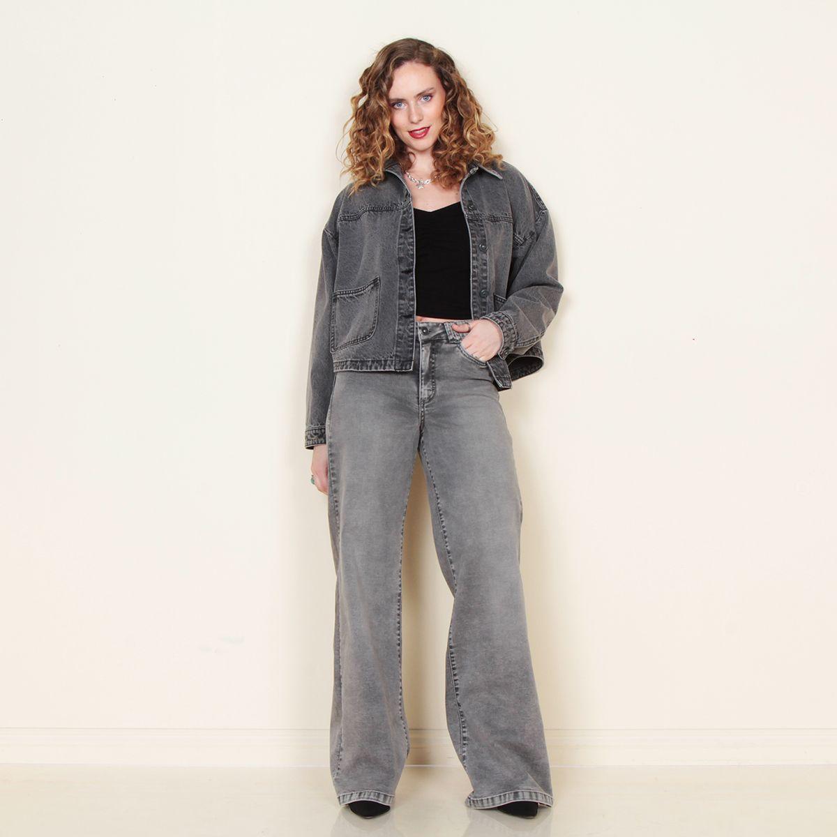 Jeans Wide Leg Tiro Alto Pretina Basica 1 Boton Push Up Tachas-9