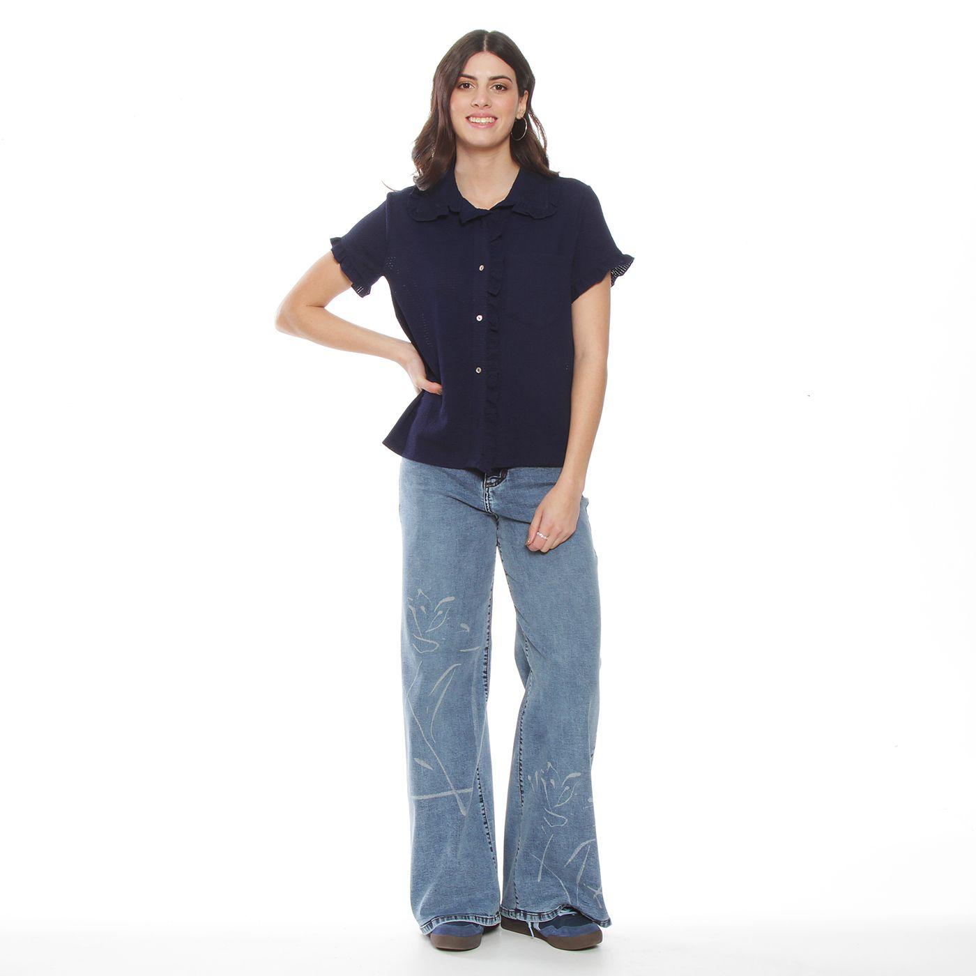 Blusa Manga Corta Abotonada En Delantero Con Bolsillo-2