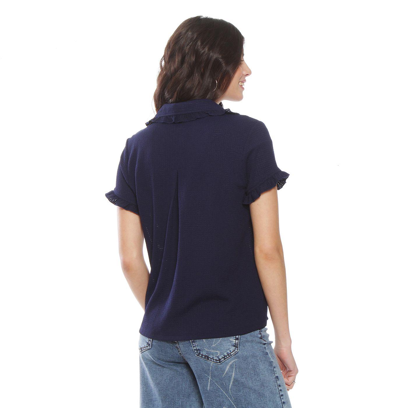 Blusa Manga Corta Abotonada En Delantero Con Bolsillo-4
