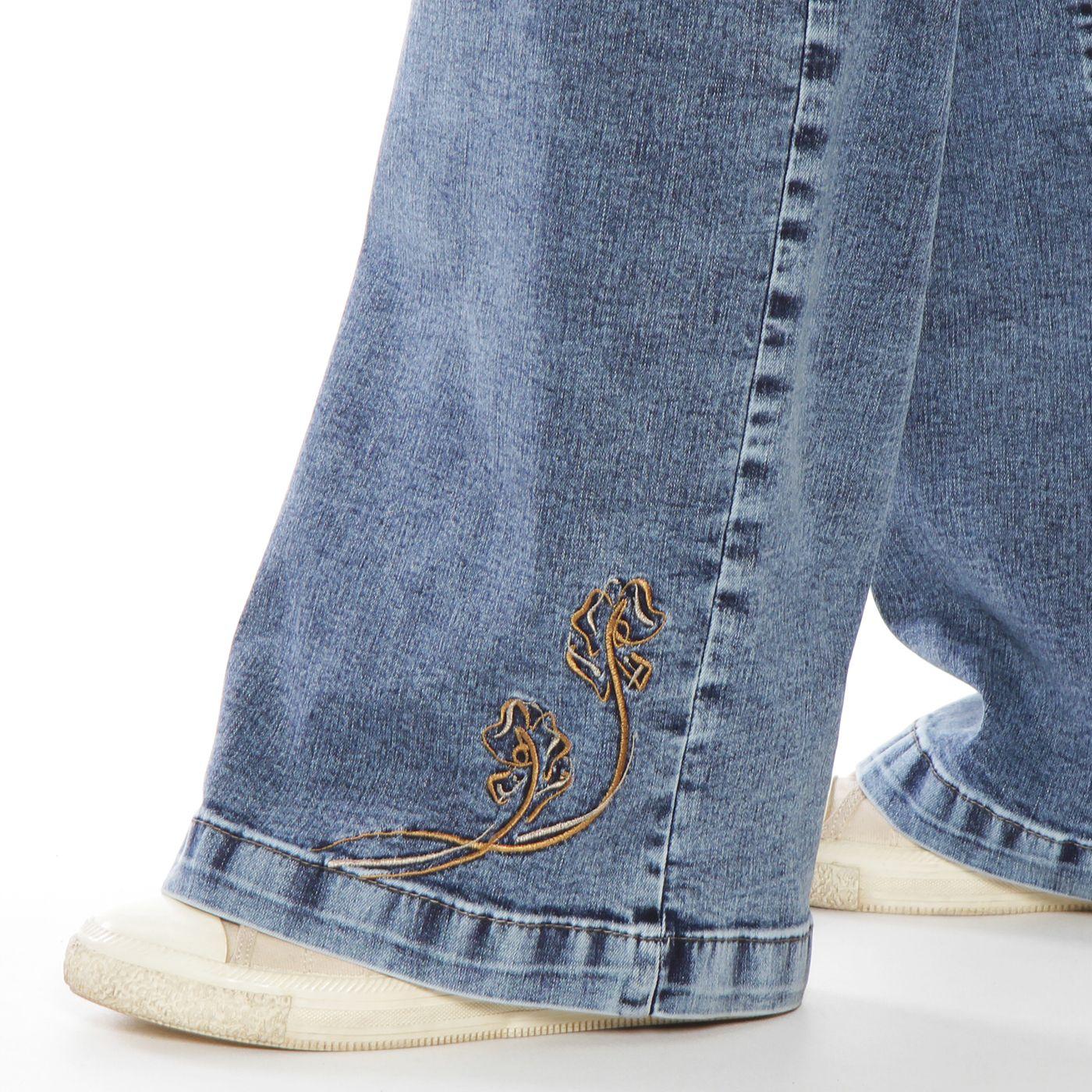 Jeans Wide Leg Tiro Alto Bordado  Pretina Basica 1 Boton Secret-3