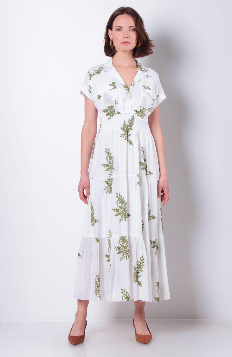 Vestido Bordado Marga Corta Con Bolsillo-1